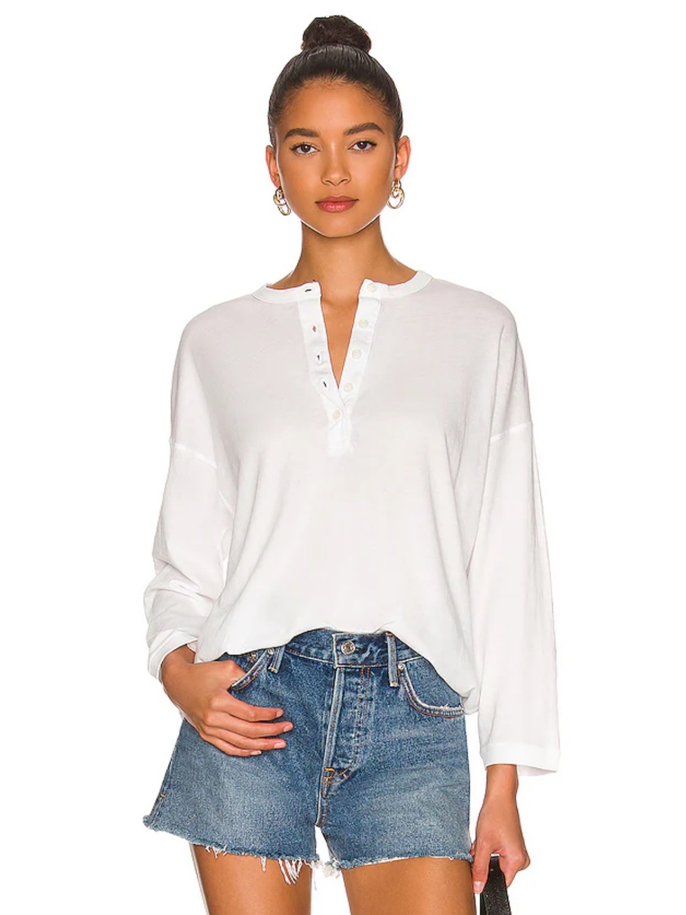 The GREAT The Shrunken Henley Long Sleeve Top True White Size 1 (Small) NWT